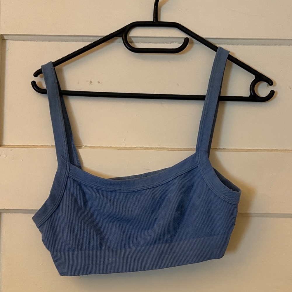 Blue Ribbed Crop Top